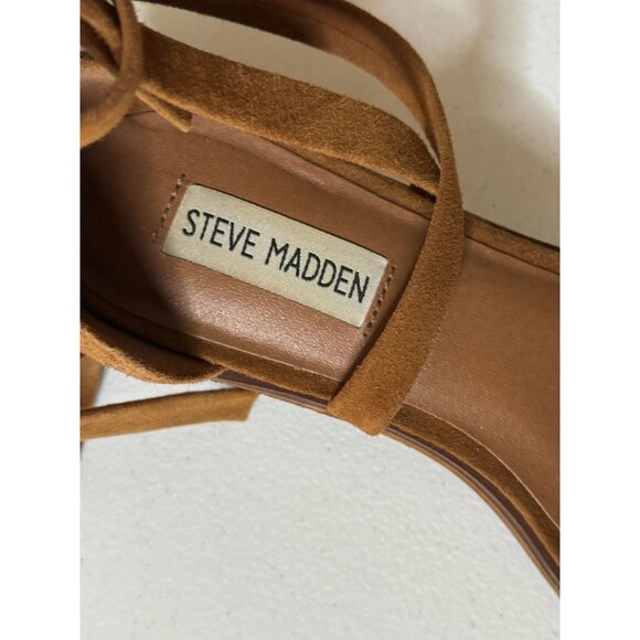 Steve Madden Suede Ankle Tie Block Heel Sandals Rizzaa Tan 7.5 - Picture 8 of 11